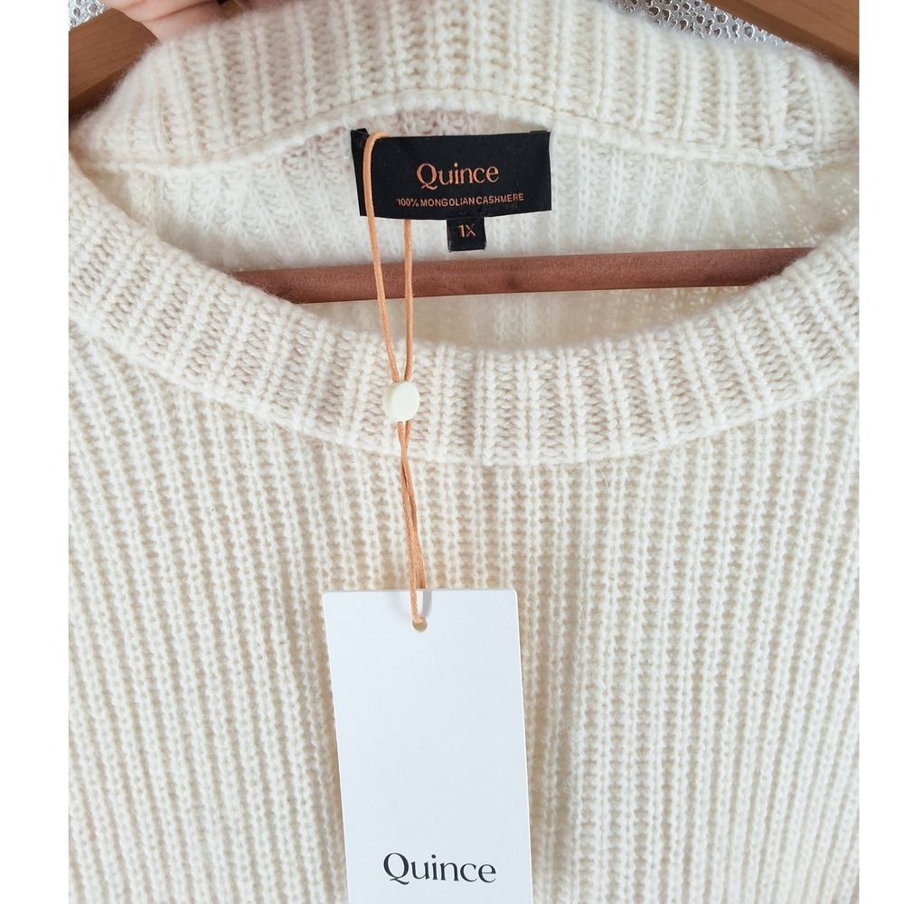 Quince Mongolian Cashmere Fisherman Crewneck Sweater Ivory 1X